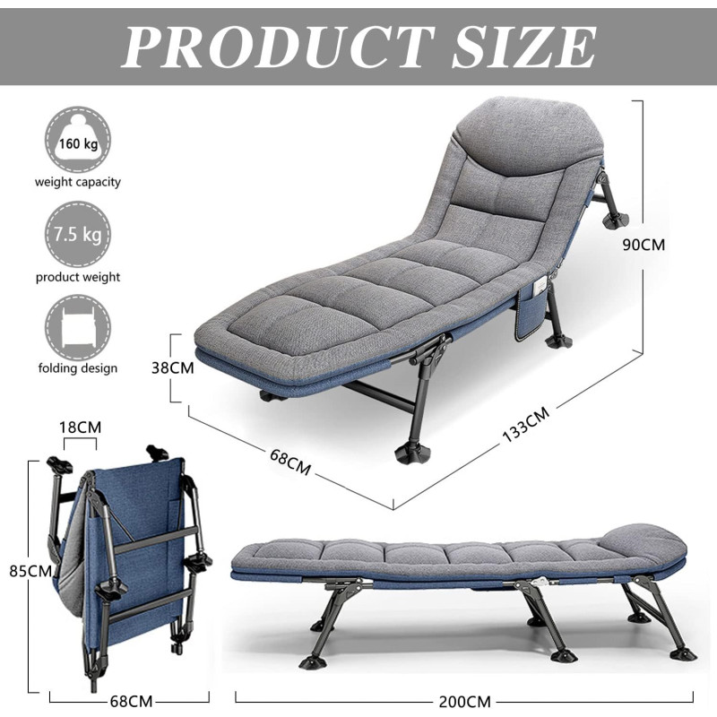 Розкладне ліжко туристичне з металевим каркасом Oxford 1200D MA03-9 Сірий