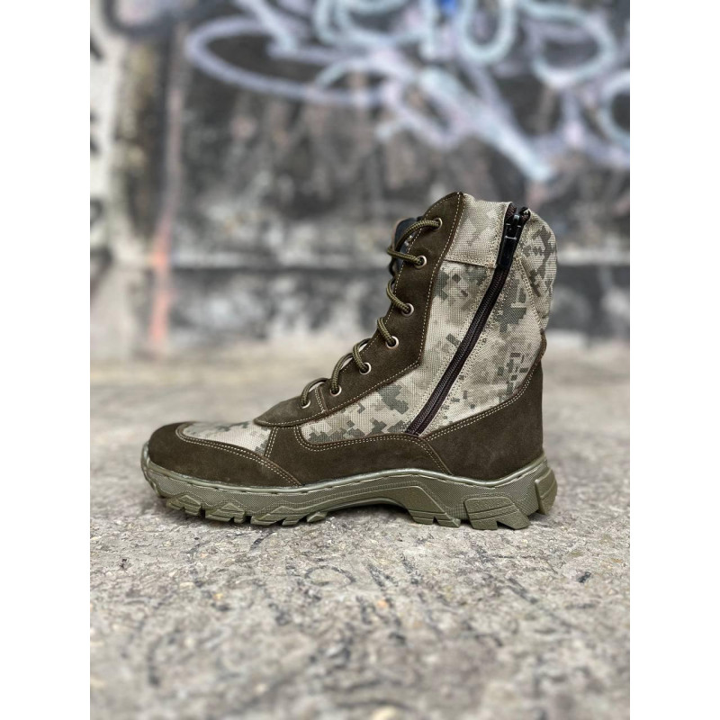 Берці тактичні чоловічі Light Boots 40 (26.5 см) Весна/Літо шкіра та кордура черевики легкі (Олива-Піксель)