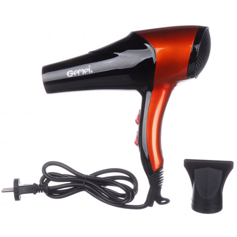 Фен для волосся з функцією іонізації, потужним мотором та 3 режимами Gemei GM-1766 2600Вт Чорно-жовтогарячий