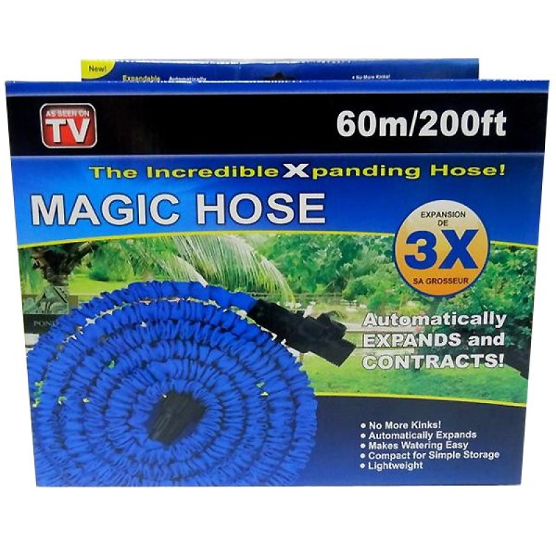 Шланг для поливу з розпилювачем Magic Hose 60м/200футів гармошка з тканинного поліефірного полотна і латексу Синій