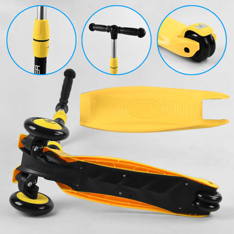 Дитячий самокат-біговів триколісний PU зі світлом, сидінням та амортизаторами 3в1 Best Scooter BS-38804 з батьківською ручкою Жовтий