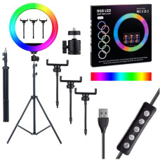 Різнокольорова кільцева RGB LED лампа 36 см + штатив 2м RGB MJ36