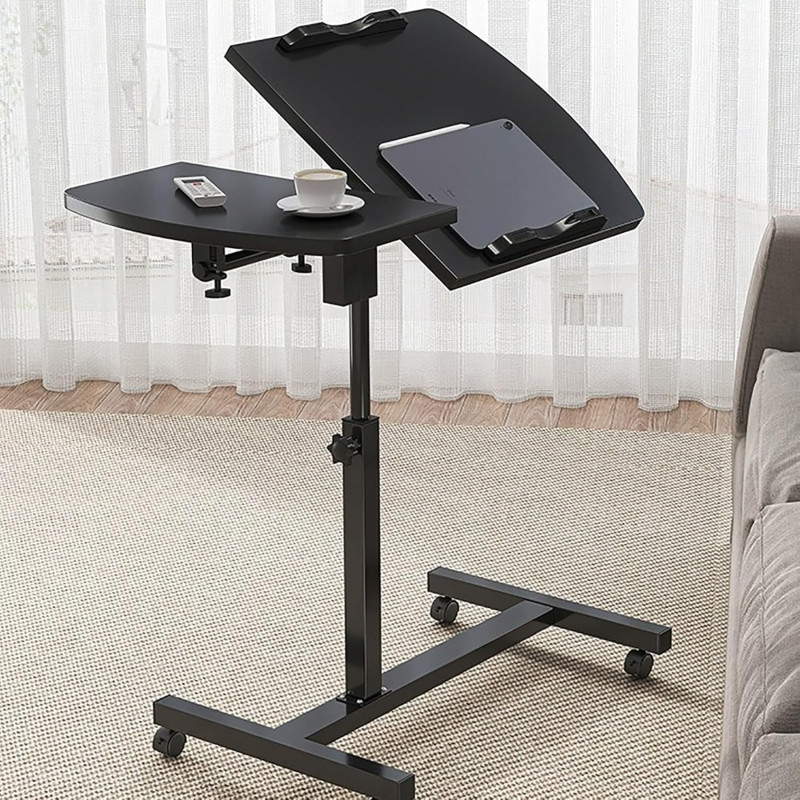 Прикроватный столик-подставка для ноутбука на колесиках с двойной столешницей с поворотом на 360° MT-7857 Black