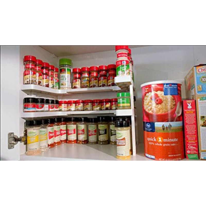 Полиця органайзер для спецій та банок дворівнева з поворотною рамою Spice Spinner Two-Tiered Spice Organizer Білий