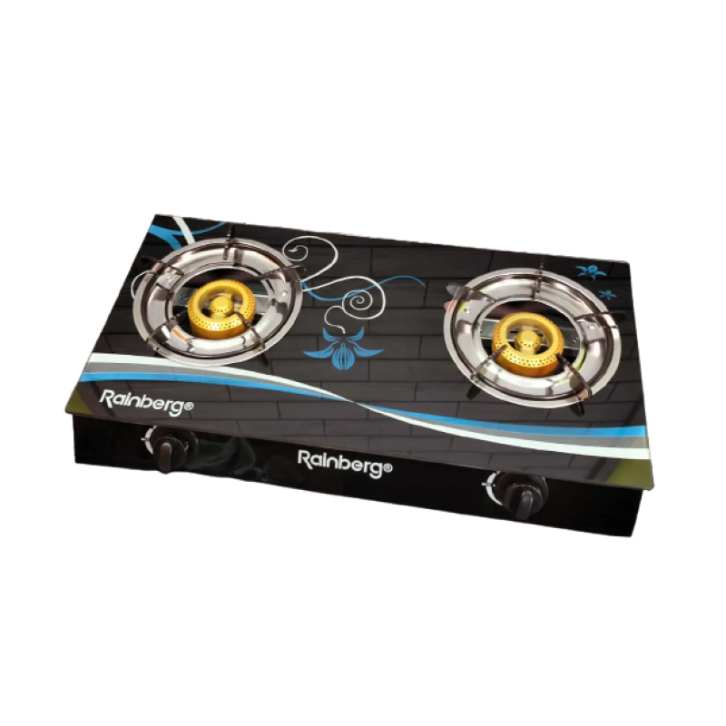 Настільна газова плита на 2 конфорки під балонний газ нержавіюча сталь Rainberg  RB-2231 Black