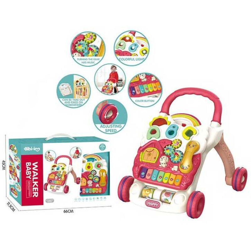 Каталка - ходунки музичні дитячі з музикою та світлом на батарейках Limo Toy Walker Baby 698-61 зі знімною інтерактивною панеллю та англійською мовою Червоний