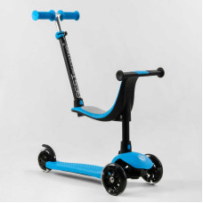 Дитячий самокат-біговів триколісний PU зі світлом, сидінням та амортизаторами 3в1 Best Scooter PL-422 з батьківською ручкою Синій