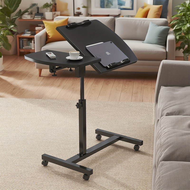 Прикроватный столик-подставка для ноутбука на колесиках с двойной столешницей с поворотом на 360° MT-7857 Black