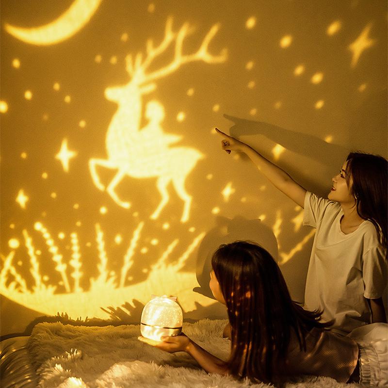 Ночник обертовий, світлодіодна лампа-проектор з зірками для дитячої MA-11 Рожевий