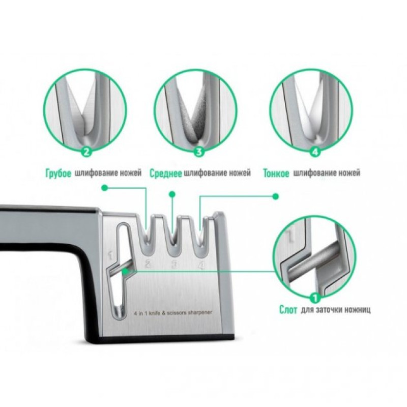 Точилка для ножів та ножиць механічна з 4 режимами заточування та полірування LY-80 Grey Точилка для ножів та ножиць механічна з 4 режимами заточування та полірування LY-80 Grey