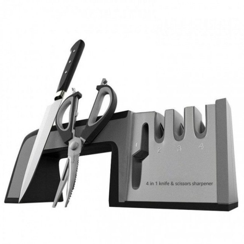 Точилка для ножів та ножиць механічна з 4 режимами заточування та полірування LY-80 Grey Точилка для ножів та ножиць механічна з 4 режимами заточування та полірування LY-80 Grey