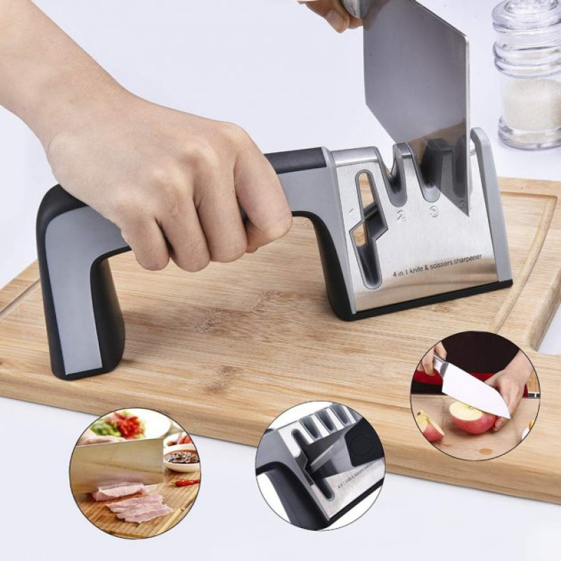 Точилка для ножів та ножиць механічна з 4 режимами заточування та полірування LY-80 Grey Точилка для ножів та ножиць механічна з 4 режимами заточування та полірування LY-80 Grey