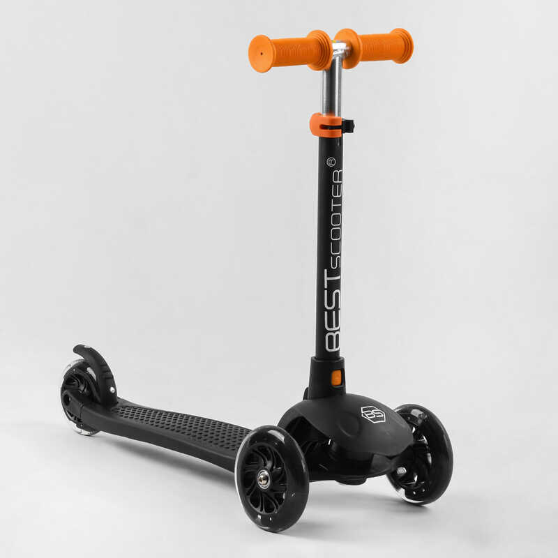 Дитячий самокат-біговів триколісний PU зі світлом, сидінням та амортизаторами 3в1 Best Scooter PL-209 з батьківською ручкою Чорно-Помаранчевий