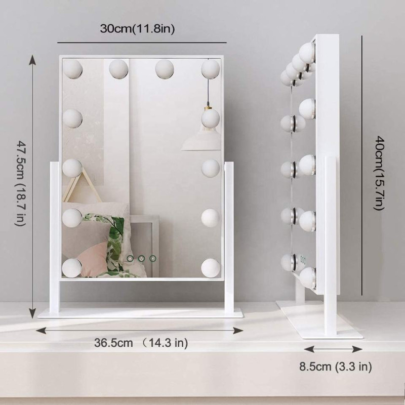 Дзеркало косметична настільна з LED підсвічуванням і регульованою прямокутною яскравістю White (MA0611)