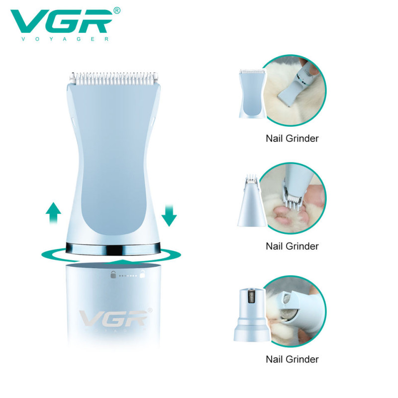 Машинка для грумінгу акумуляторна для стрижки тварин собак та котів з 3 насадками VGR V-205 5Вт 800мАч Blue