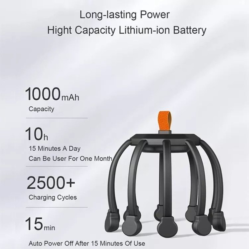 Масажер для голови Octopus акумуляторний у формі восьминога з різними режимами Black Масажер для голови Octopus акумуляторний у формі восьминога з різними режимами Black