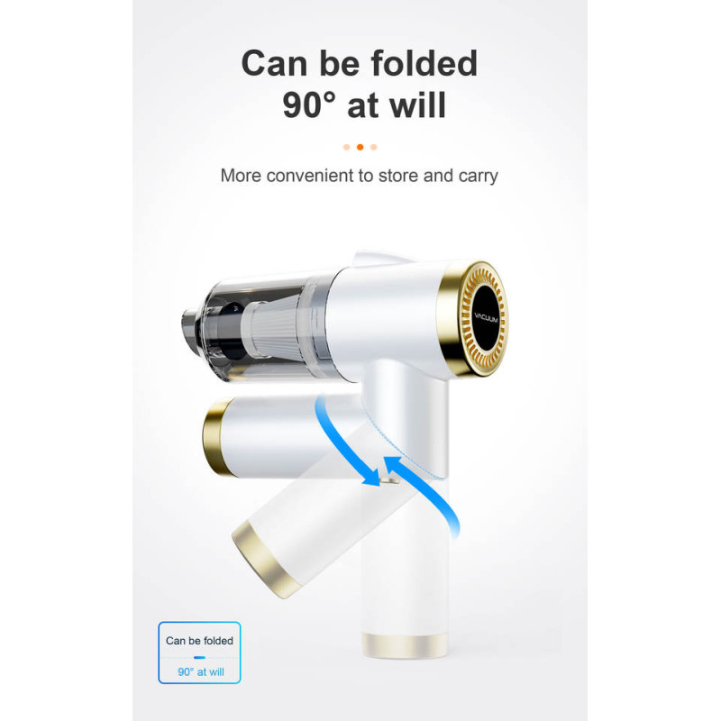 Автомобільний бездротовий пилосос 120Вт з акумулятором 4000мАч складний USB 5V-8.4V Q8 Білий