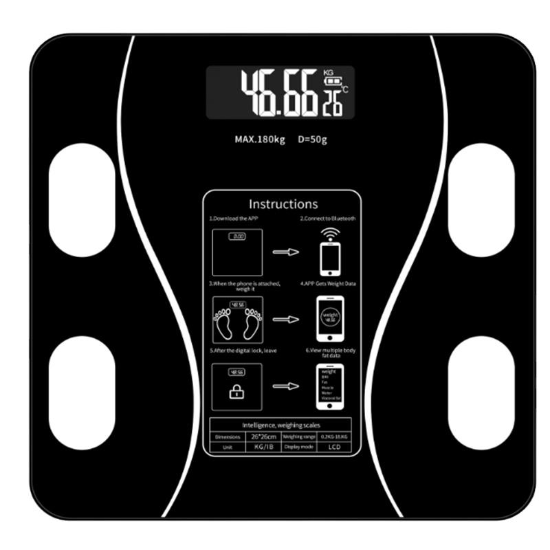Підлогові розумні електронні скляні електронні ваги до 180кг зі шкалою жирових відкладень і додатком на смартфон LY-114 Black