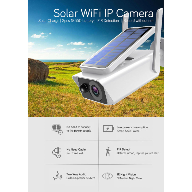 Камера відеоспостереження вулична не поворотна з сонячною панеллю WIFI Solar ABQ-Q1 2MP FHD-Contains two 18650 batteries Білий