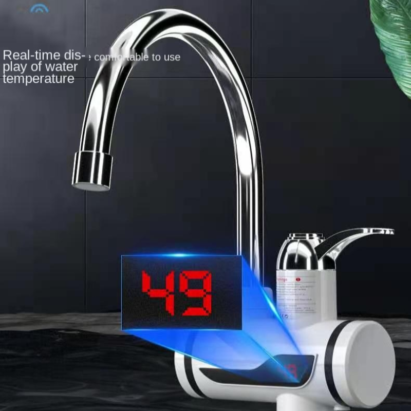 Електричний водонагрівач проточний для швидкого нагрівання води 3000Вт із LCD екраном та нижнім підключенням RX-001/S-471 Білий