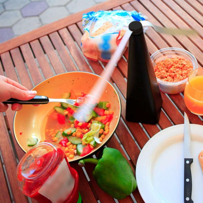 Настільний пропелер-відлякувач для захисту їжі від комах та мух легкий та компактний з акумулятором 24х9см 150г Чорний