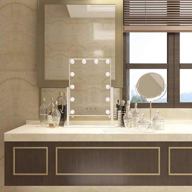 Дзеркало косметична настільна з LED підсвічуванням і регульованою прямокутною яскравістю White (MA0611)