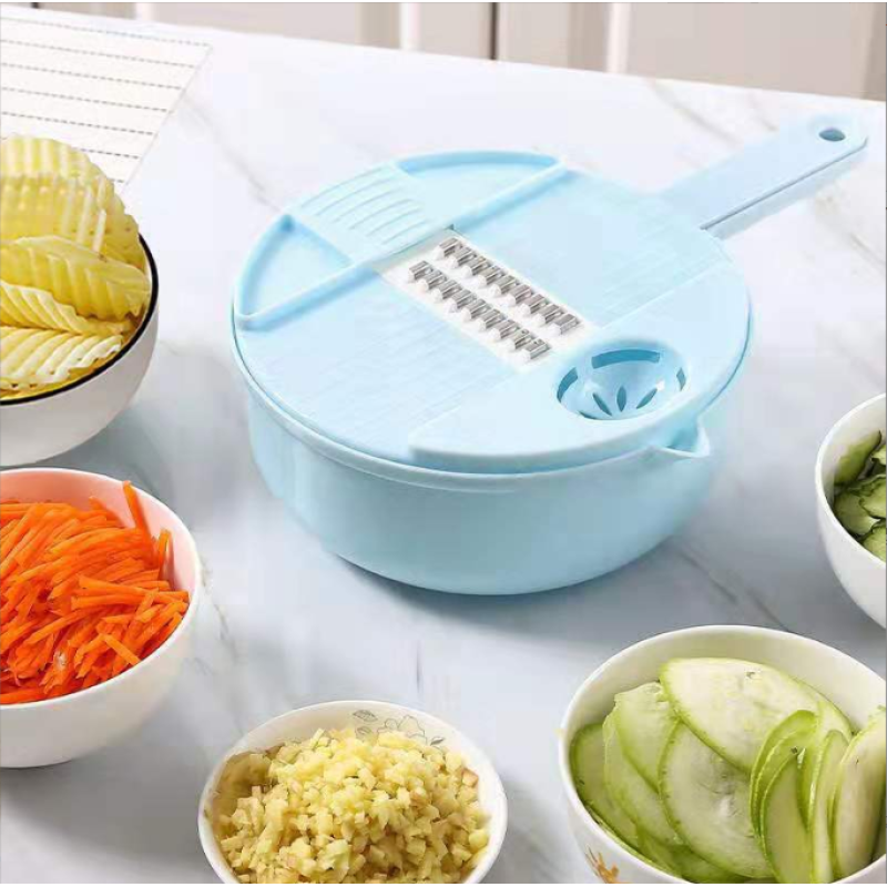 Багатофункціональна овочерізка 12в1 Slicing Master з контейнером та ручкою подрібнювач для овочів та фруктів ножі з нержавіючої сталі Blue (SM-1098)