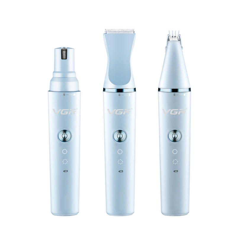 Машинка для грумінгу акумуляторна для стрижки тварин собак та котів з 3 насадками VGR V-205 5Вт 800мАч Blue