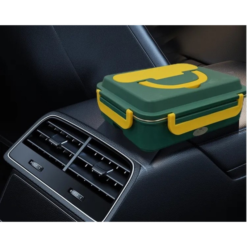 Електричний термо ланч-бокс з підігрівом та знімною чашею, вилкою та ложкою з автомобільним адаптером 12В YS-301 Light Green
