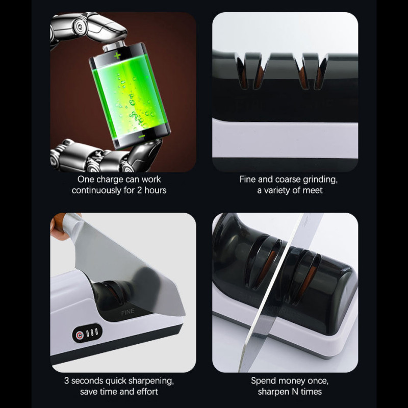 Точилка для ножів та ножиць електрична з акумулятором 2000мАг ПВХ/нержавіюча сталь LY-82 White/Black