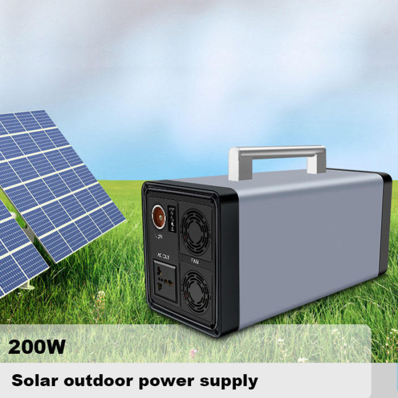 Перетворювач напруги акумуляторний Yachu 12000 мАг 12,8V/12Ah 200 Вт з LCD дисплеєм та USB зарядна станція із сонячною панеллю, модифікована синусоїда, gray