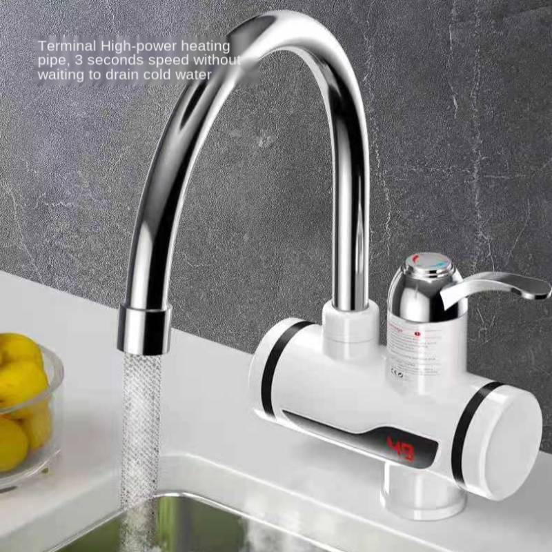 Електричний водонагрівач проточний для швидкого нагрівання води 3000Вт із LCD екраном та нижнім підключенням RX-001/S-471 Білий