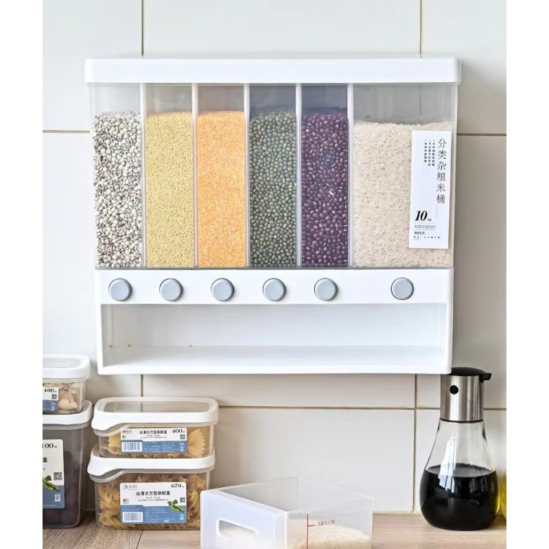 Органайзер для круп та для сипучих продуктів на 6 секцій 10 літрів пластиковий 14х38х32см MA-2000 White