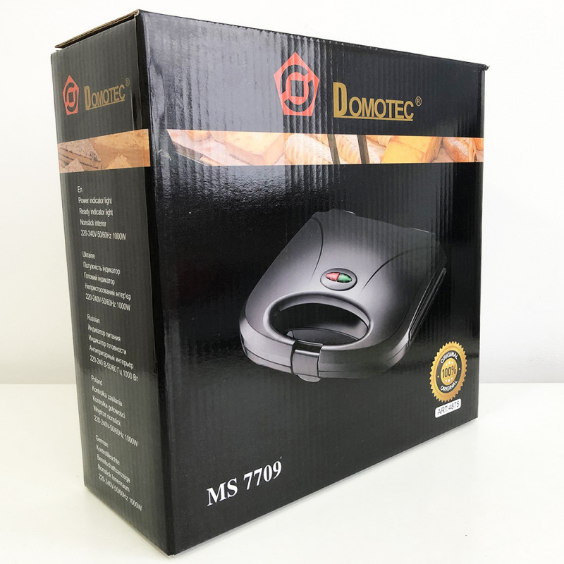 Гриль електричний притискний контактний, електрогриль чорний Domotec MS 7709 Гриль електричний притискний контактний, електрогриль чорний Domotec MS 7709