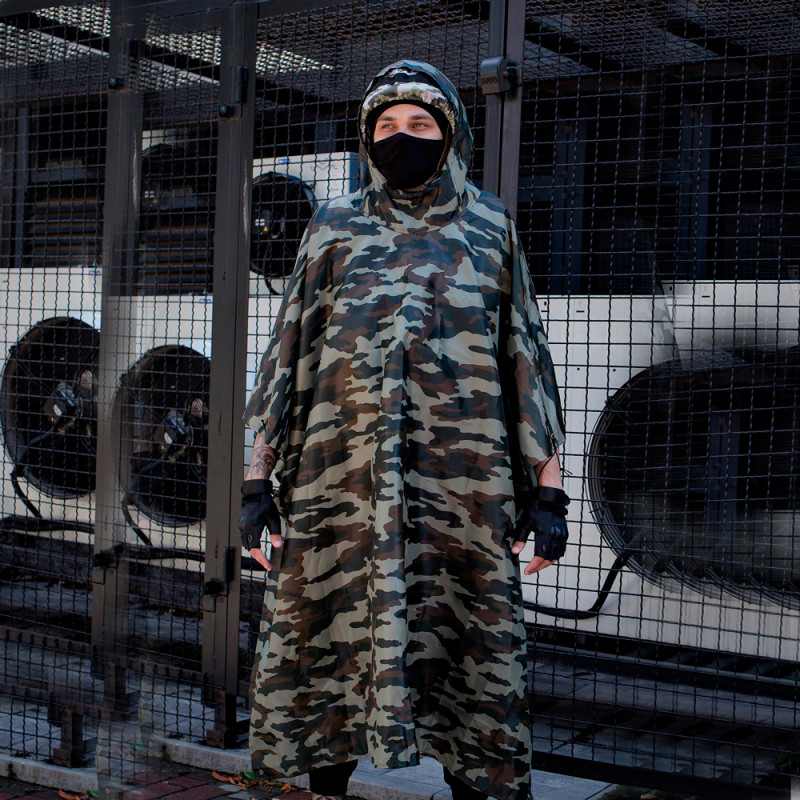 Тактичний дощовик-пончо 3в1 легкий лісовий плащ-намет з люверсами Тактичний дощовик-пончо 3в1 легкий лісовий плащ-намет з люверсами