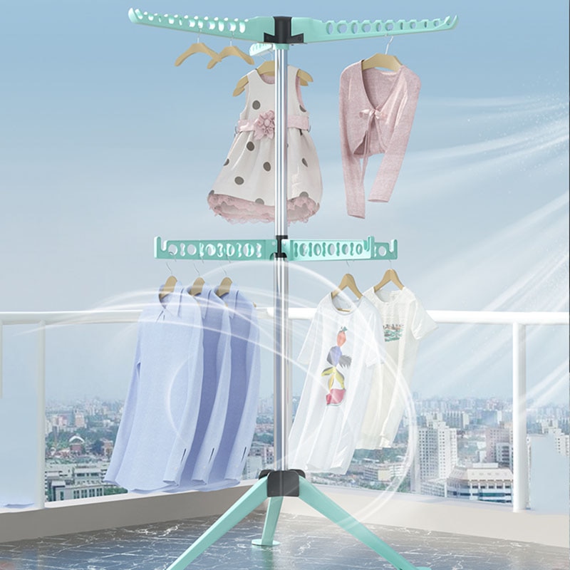 Двоярусна сушарка для одягу підлогова розкладна з обертанням з хромованої нержавіючої сталі та пластику 155*66*36см Azure (NT9882)