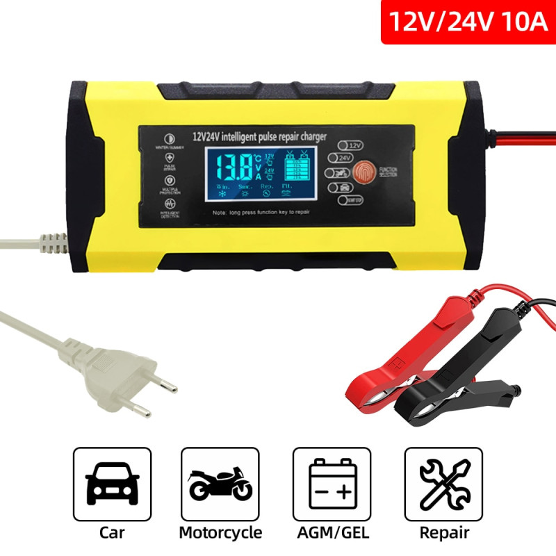 Зарядний пристрій для акумулятора з дисплеєм 12/24V 10A Жовтий (NY1984)