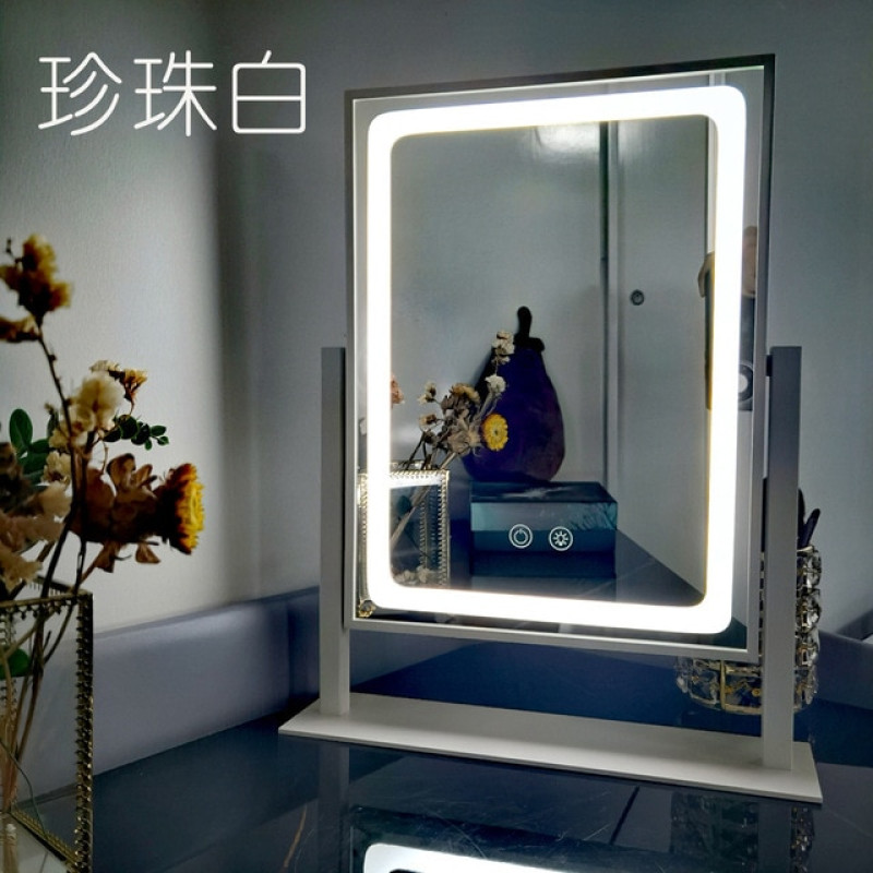 Дзеркало косметичне настільне з LED підсвічуванням та сенсорним вмикачем прямокутне White