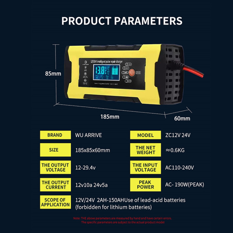 Зарядний пристрій для акумулятора з дисплеєм 12/24V 10A Жовтий (NY1984) Зарядний пристрій для акумулятора з дисплеєм 12/24V 10A Жовтий (NY1984)
