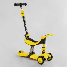 Дитячий самокат-біговів триколісний PU зі світлом, сидінням та амортизаторами 3в1 Best Scooter BS-38804 з батьківською ручкою Жовтий