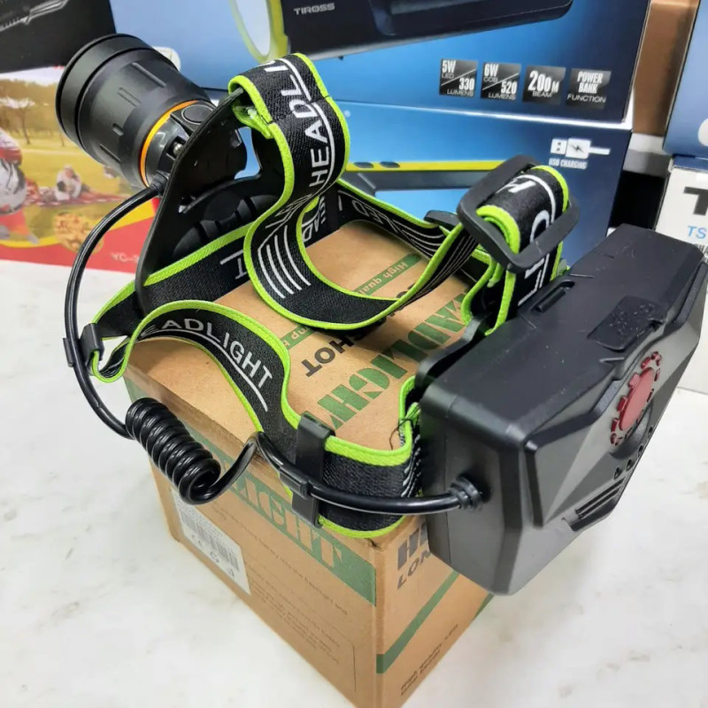 Налобний LED ліхтар потужний акумуляторний з зумом 3 режимами Police BL-A14-3-P90 microUSB 3х18650 Чорний