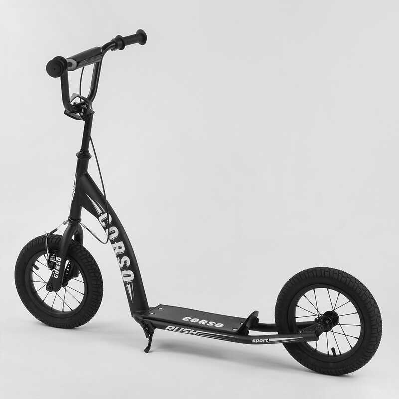 Самокат міський двоколісний з великими надувними колесами 12" для дітей від 3 років Corso CR-T 1707 Чорний/Білий Самокат міський двоколісний з великими надувними колесами 12" для дітей від 3 років Corso CR-T 1707 Чорний/Білий