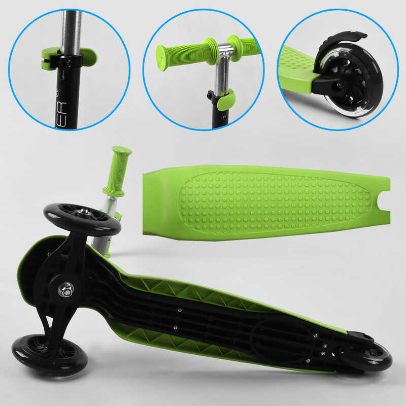 Дитячий самокат-біговів триколісний PU зі світлом, сидінням та амортизаторами 3в1 Best Scooter PL-315 з батьківською ручкою Зелений