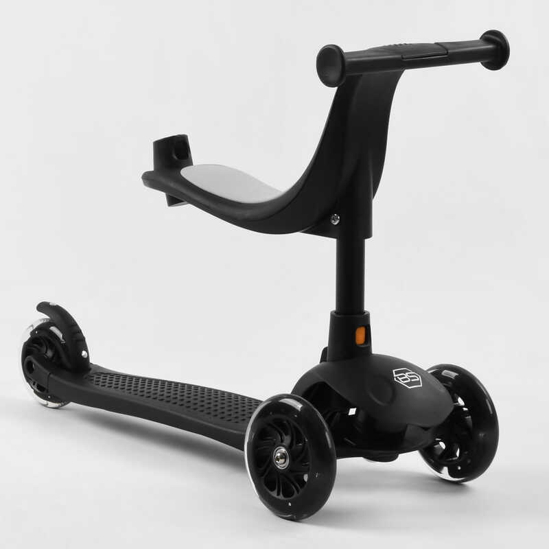 Дитячий самокат-біговів триколісний PU зі світлом, сидінням та амортизаторами 3в1 Best Scooter PL-209 з батьківською ручкою Чорно-Помаранчевий