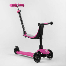 Дитячий самокат-біговів триколісний PU зі світлом, сидінням та амортизаторами 3в1 Best Scooter PL-105 з батьківською ручкою Рожевий