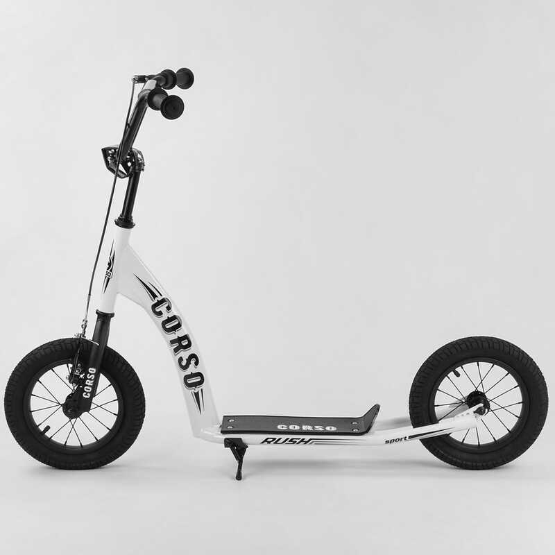 Самокат міський двоколісний з великими надувними колесами 12" для дітей від 3 років Corso CR-T 3029 Білий/Чорний