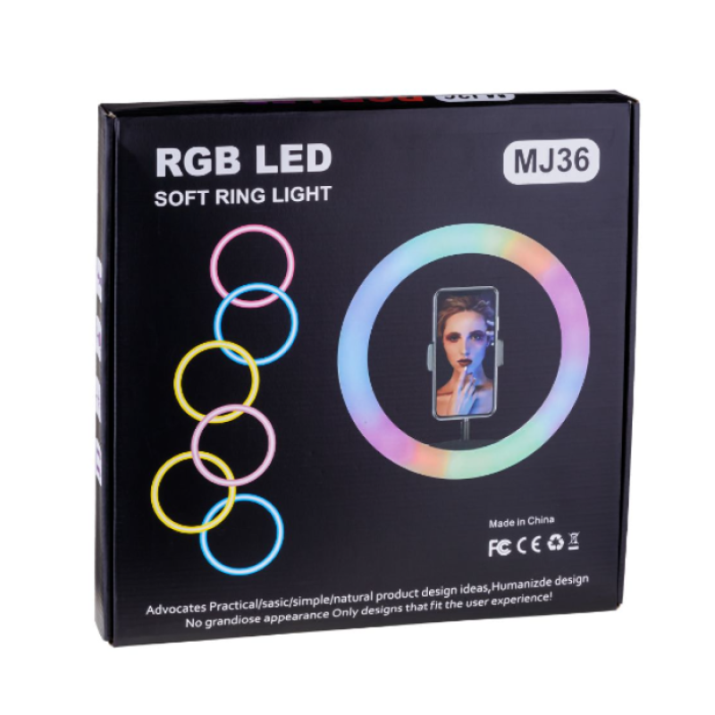 Різнокольорова кільцева RGB LED лампа 33 см + штатив 2м RGB MJ33