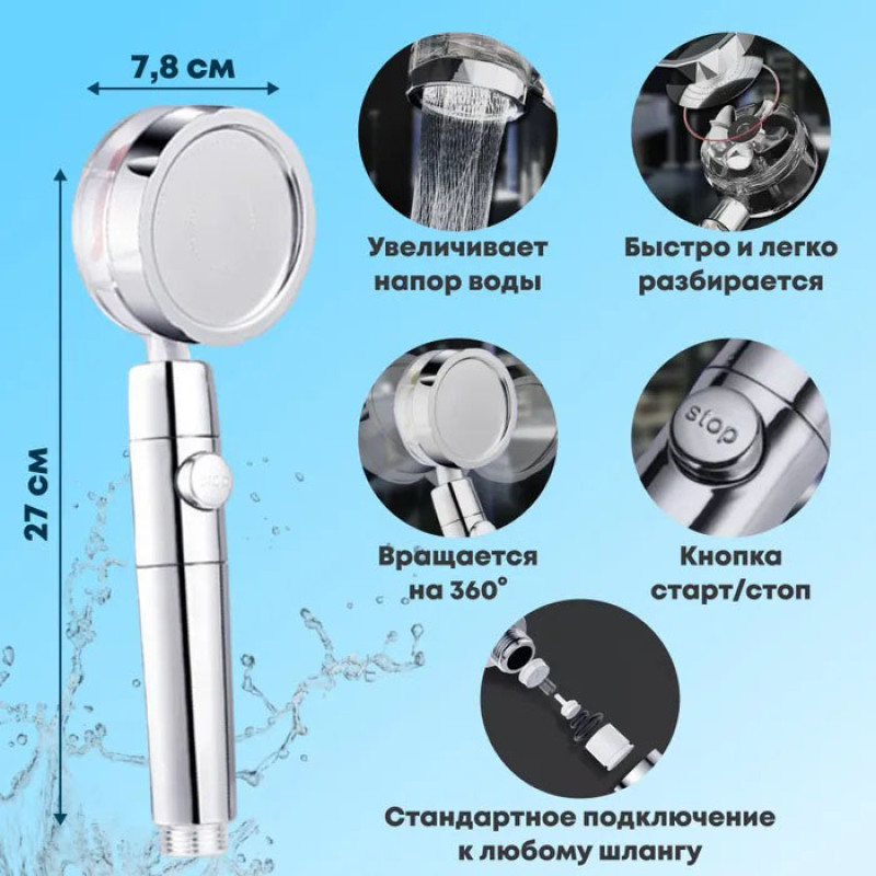 Турболійка душова високого тиску водозберігаюча з унікальним малюнком води ABS 25х9,5х3 см Golden