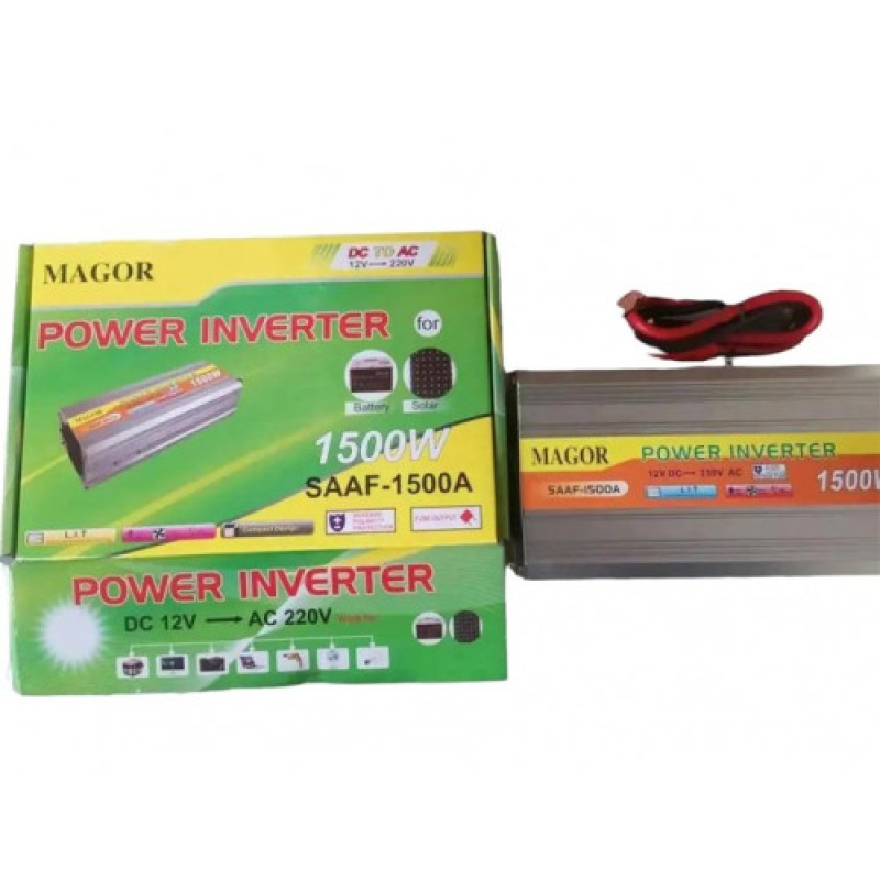 Преобразовувач інвертор DC 12V в AC 220V із USB, запобіжником та захистом від перевантажень модифікована синусоїда MAGOR SAAF-1500A Santer FAA-1500W Сірий