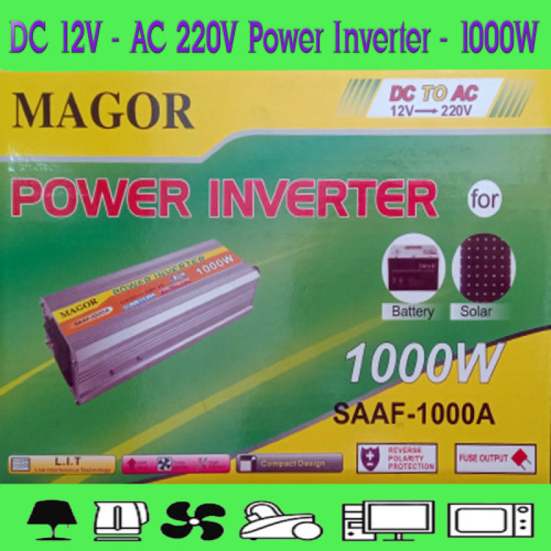 Преобразовувач Інвертор DC 12V в AC 220V із USB, запобіжником та захистом від перевантажень модифицированная синусоида MAGOR SAAF-1000A Santer FAA-1000W Сірий